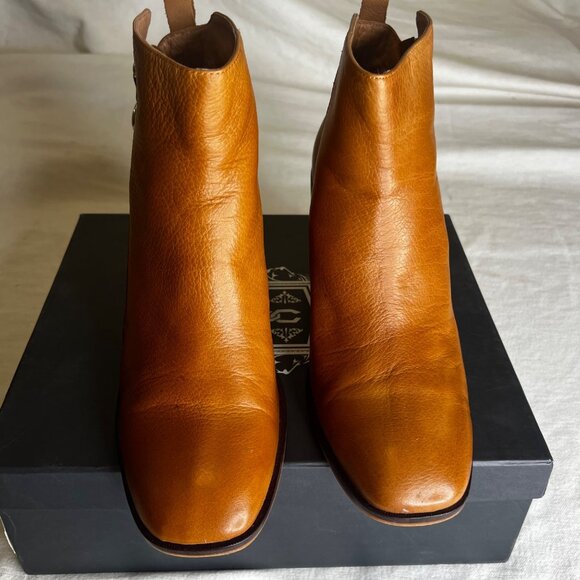 Anthropologie Silent D Dania Size 8 Side Zip Ankle Boot Honey Tan Leather Chunky - Picture 4 of 16
